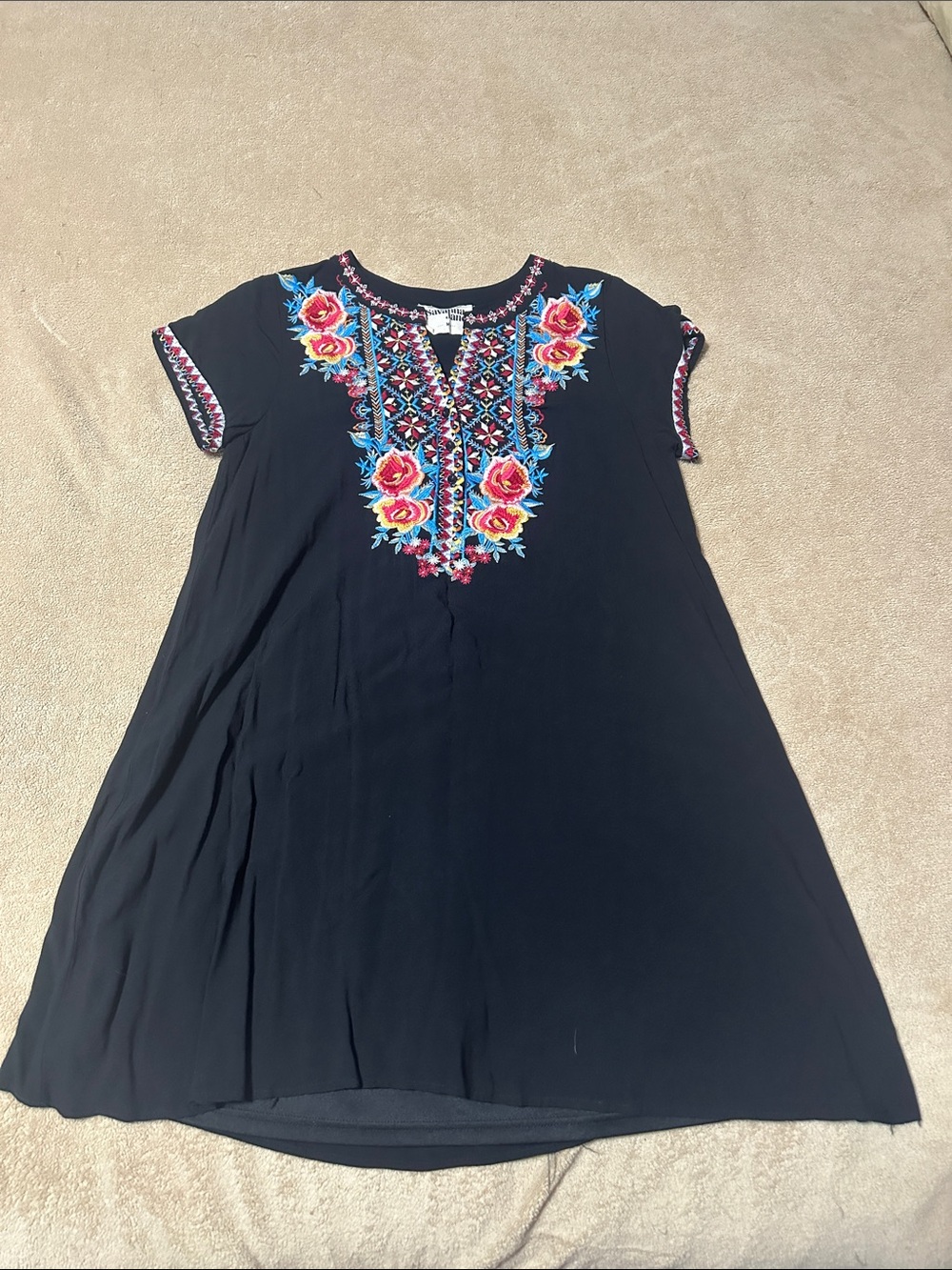 Savanna Jane Black dress with Multicolor Embroidered Yoke - Picture 1 of 4